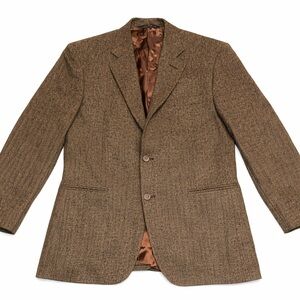 Vintage Green Brown Herringbone Tweed Blazer | Men’s Small | Classic Wool Jacket